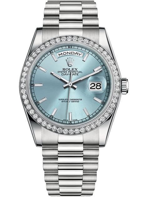 rolex day-date diamond bezel ice blue face|rolex platinum day date 36.